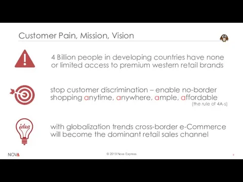 Customer Pain, Mission, Vision with globalization trends cross-border e-Commerce will become