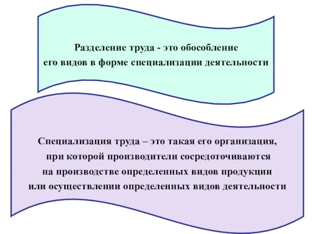 Разделение труда - это обособление его видов в форме специализации деятельности