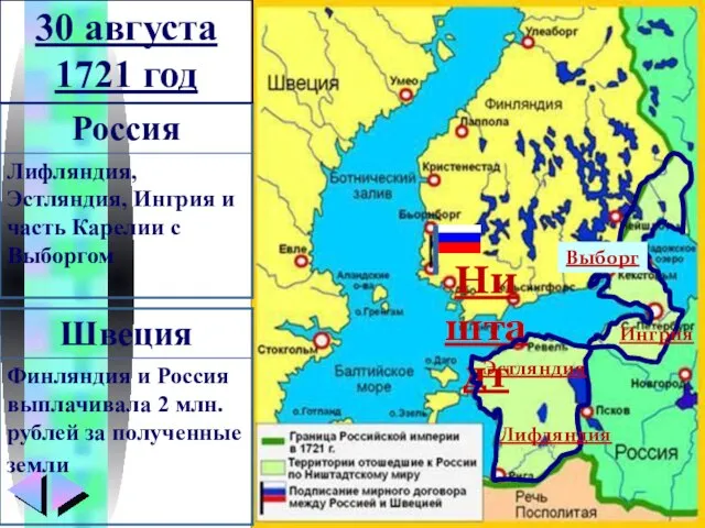 30 августа 1721 год Ништадт Лифляндия Эстляндия Ингрия Выборг