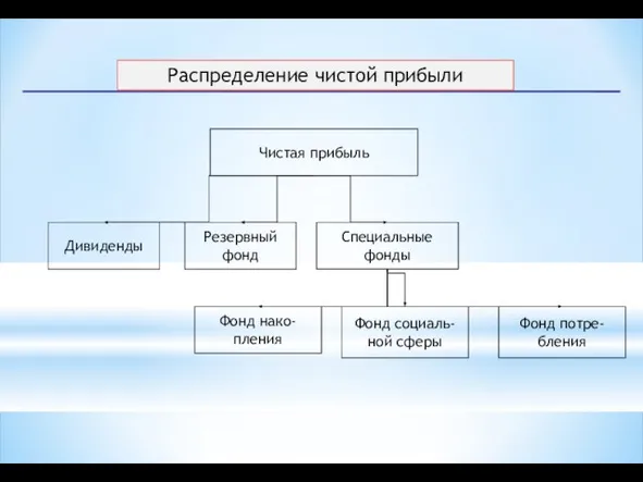 Чистая прибыль Дивиденды Резервный фонд Специальные фонды Фонд социаль- ной сферы