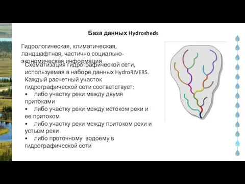 Гидрологическая, климатическая, ландшафтная, частично социально-экономическая информация Схематизация гидрографической сети, используемая в