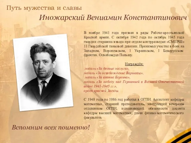 Иножарский Вениамин Константинович Вспомним всех поименно! Путь мужества и славы В