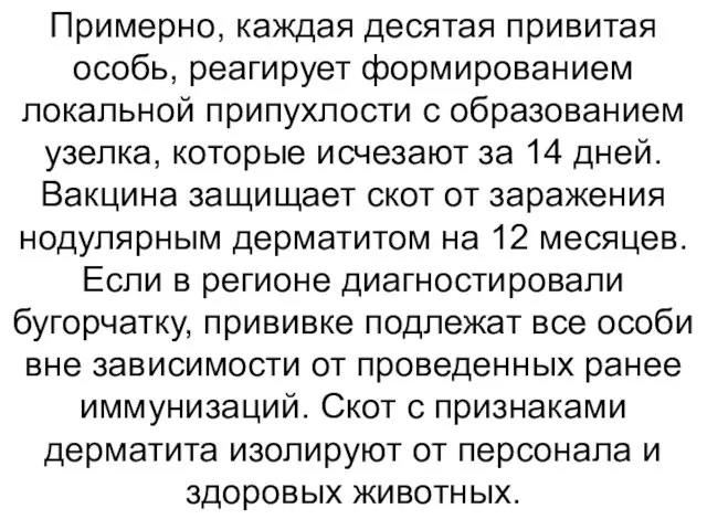 Примерно, каждая десятая привитая особь, реагирует формированием локальной припухлости с образованием