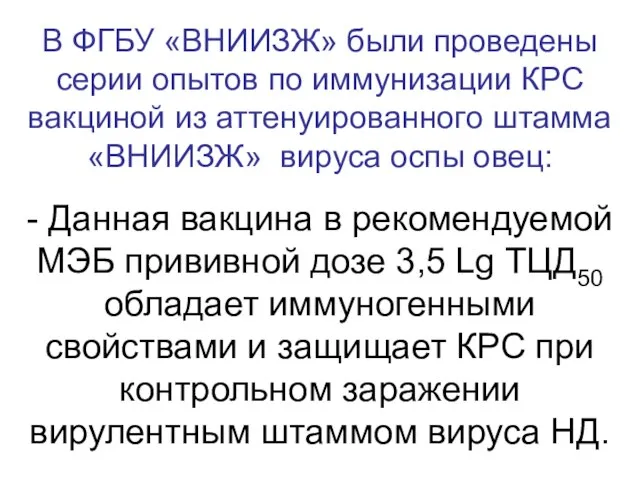 В ФГБУ «ВНИИЗЖ» были проведены серии опытов по иммунизации КРС вакциной