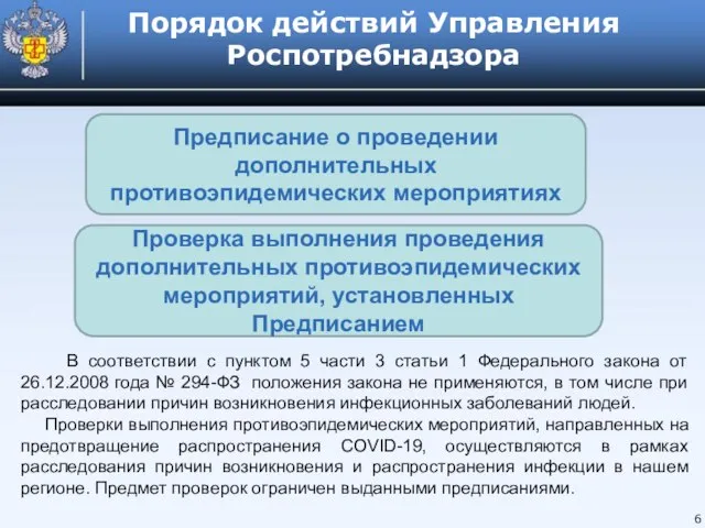 Порядок действий Управления Роспотребнадзора 6 Предписание о проведении дополнительных противоэпидемических мероприятиях