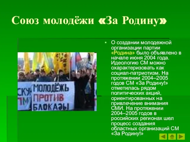 Союз молодёжи «За Родину» О создании молодежной организации партии «Родина» было