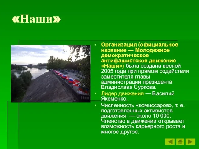 «Наши» Организация (официальное название — Молодежное демократическое антифашистское движение «Наши») была