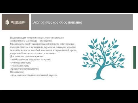 Экологическое обоснование Подставка для ножей полностью изготовлена из экологичного материала –