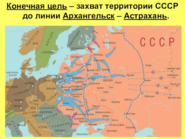 Конечная цель – захват территории СССР до линии Архангельск – Астрахань.