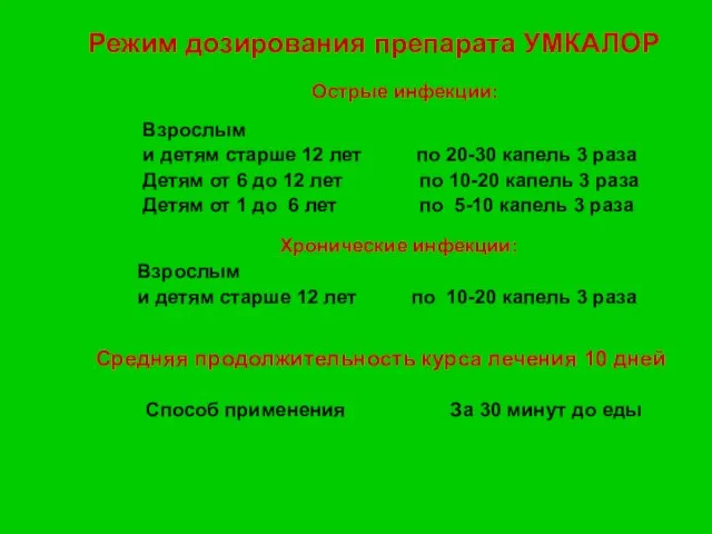 Острые инфекции: Взрослым и детям старше 12 лет по 20-30 капель