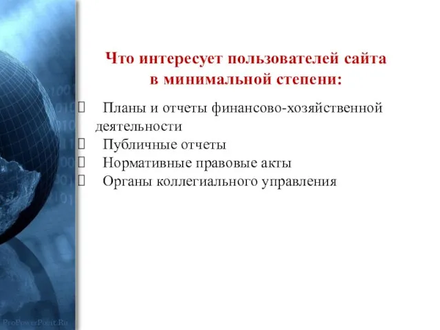 Что интересует пользователей сайта в минимальной степени: Планы и отчеты финансово-хозяйственной