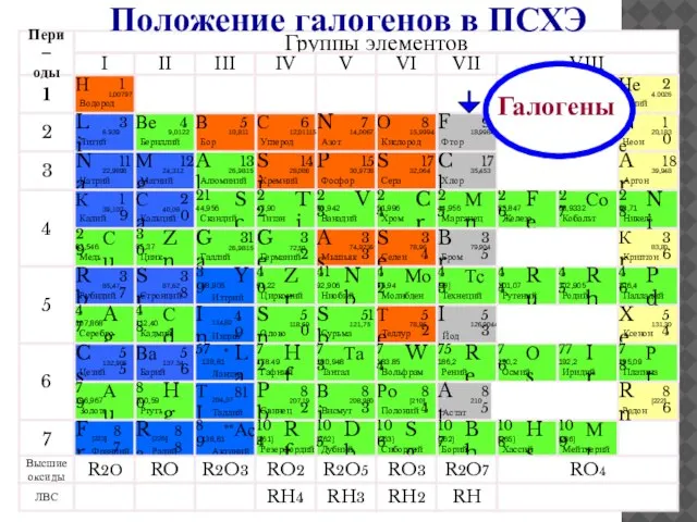 Галогены Положение галогенов в ПСХЭ