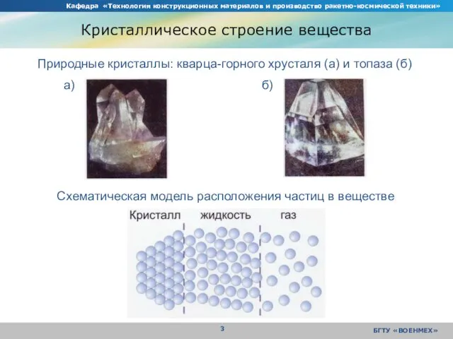 Кафедра «Технология конструкционных материалов и производство ракетно-космической техники» БГТУ «ВОЕНМЕХ» Кристаллическое