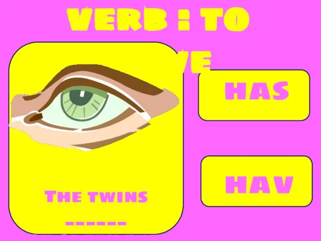 has have The twins ______ got green eyes. verb : to have