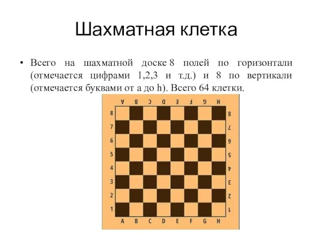 Шахматная клетка Всего на шахматной доске 8 полей по горизонтали (отмечается