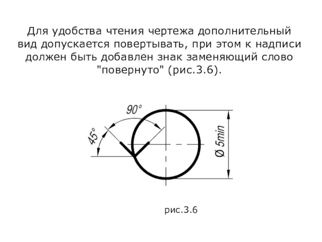 Для удобства чтения чертежа дополнительный вид допускается повертывать, при этом к