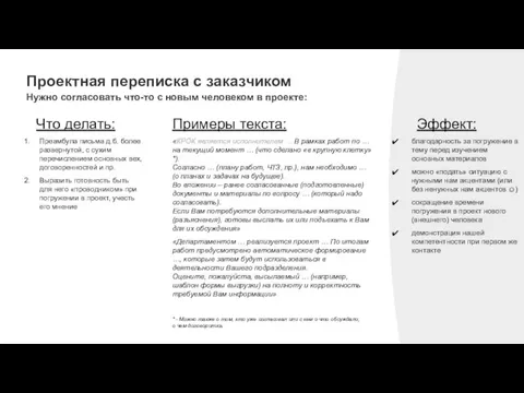 Проектная переписка с заказчиком Нужно согласовать что-то с новым человеком в