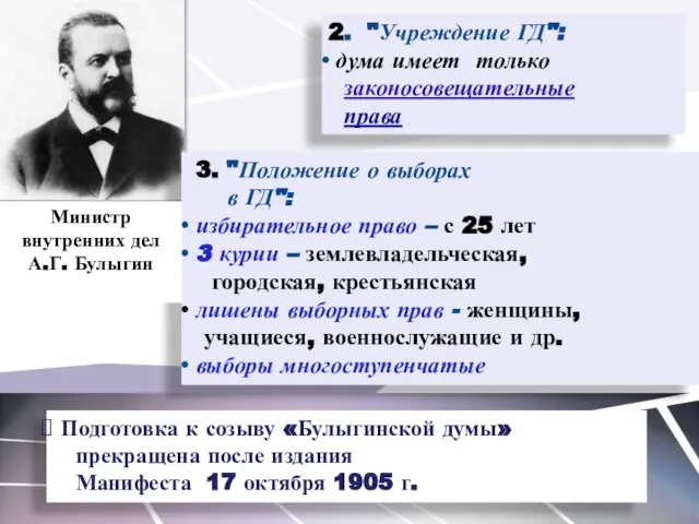 2. "Учреждение ГД": дума имеет только законосовещательные права 3. "Положение о