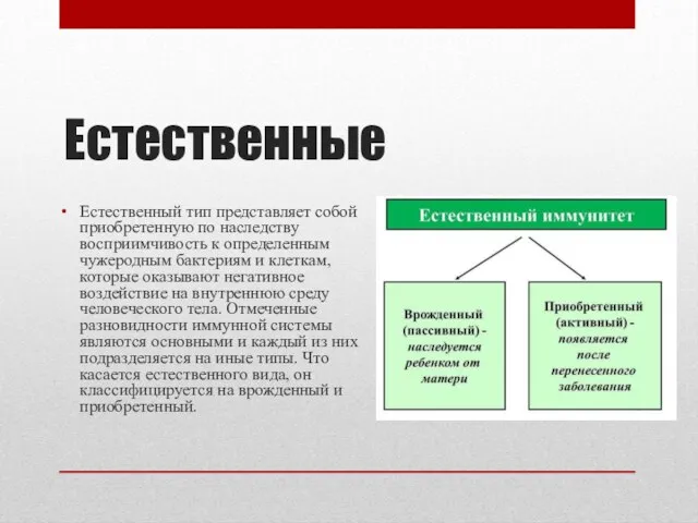 Естественные Естественный тип представляет собой приобретенную по наследству восприимчивость к определенным