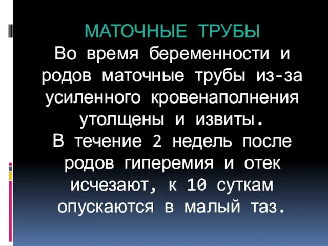 МАТОЧНЫЕ ТРУБЫ Во время беременности и родов маточные трубы из-за усиленного