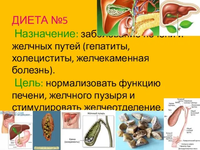 ДИЕТА №5 Назначение: заболевание печени и желчных путей (гепатиты, холециститы, желчекаменная