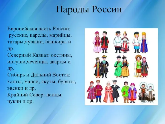 Россия для всех, кто в ней живёт Народы России Европейская часть