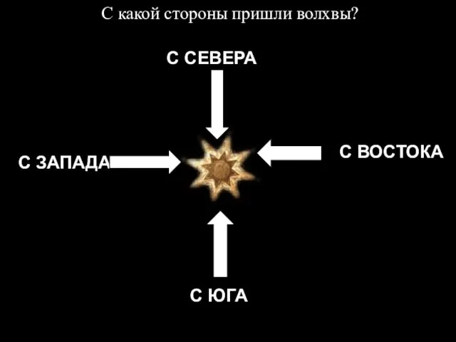 С какой стороны пришли волхвы? С СЕВЕРА С ЮГА С ВОСТОКА С ЗАПАДА