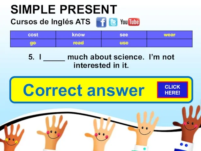 SIMPLE PRESENT Cursos de Inglés ATS 5. I _____ much about