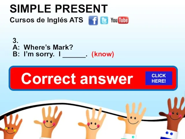 SIMPLE PRESENT Cursos de Inglés ATS 3. A: Where’s Mark? B: