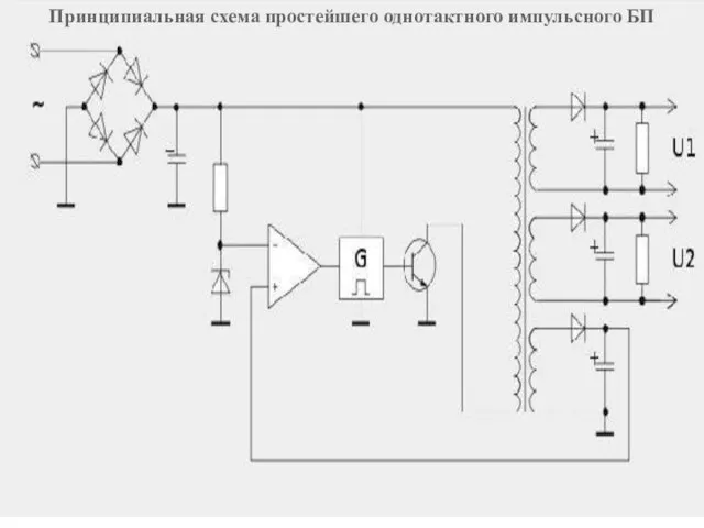 Принципиальная схема простейшего однотактного импульсного БП