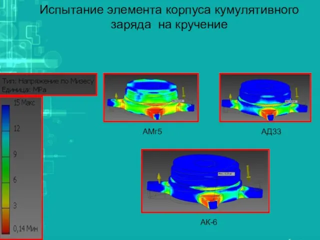 Испытание элемента корпуса кумулятивного заряда на кручение АМг5 АД33 АК-6