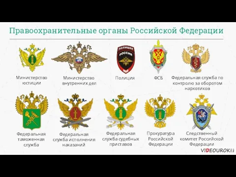 Правоохранительные органы Российской Федерации Министерство юстиции Министерство внутренних дел Полиция ФСБ