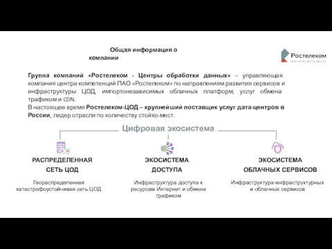 Общая информация о компании Группа компаний «Ростелеком - Центры обработки данных»