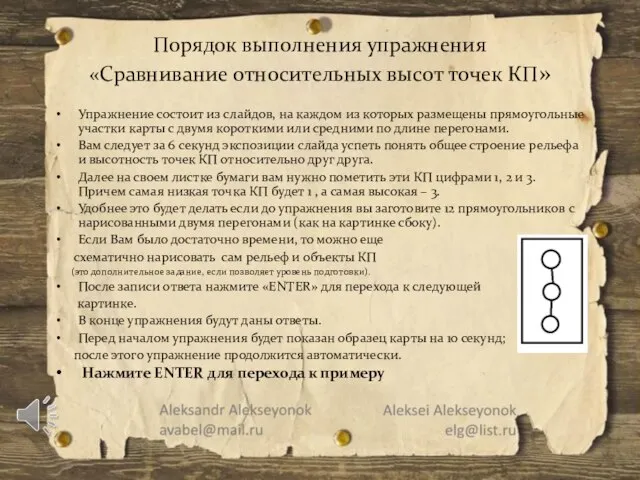 Порядок выполнения упражнения «Сравнивание относительных высот точек КП» Упражнение состоит из