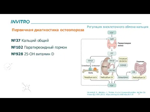 №37 Кальций общий №102 Паратиреоидный гормон №928 25-OH витамин D Регуляция