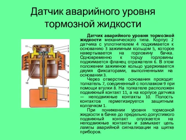 Датчик аварийного уровня тормозной жидкости Датчик аварийного уровня тормозной жидкости механического