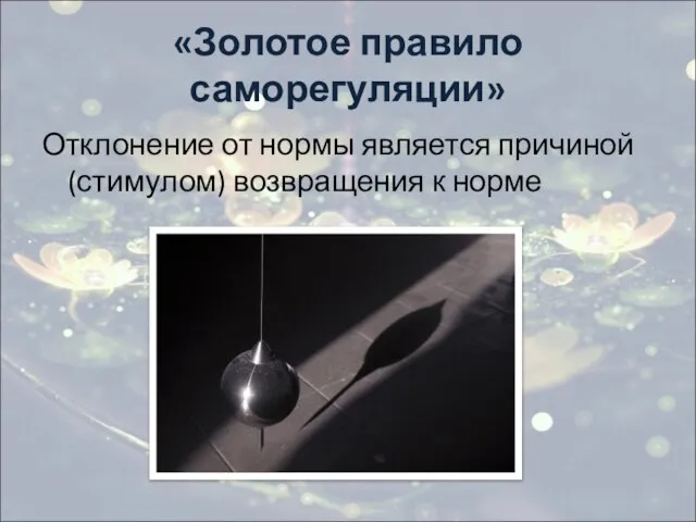 «Золотое правило саморегуляции» Отклонение от нормы является причиной (стимулом) возвращения к норме