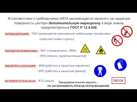 В соответствии с требованиями ИАТА рекомендуется наносить на наружную поверхность цистерн