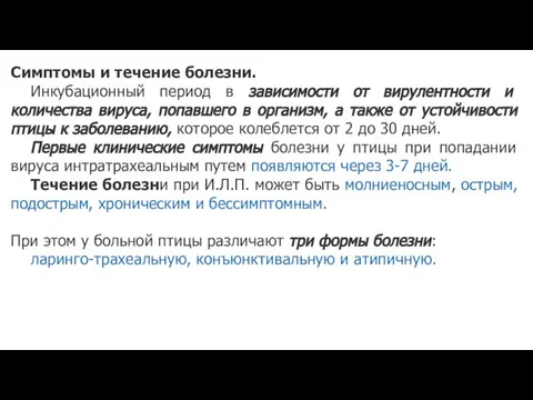 Симптомы и течение болезни. Инкубационный период в зависимости от вирулентности и