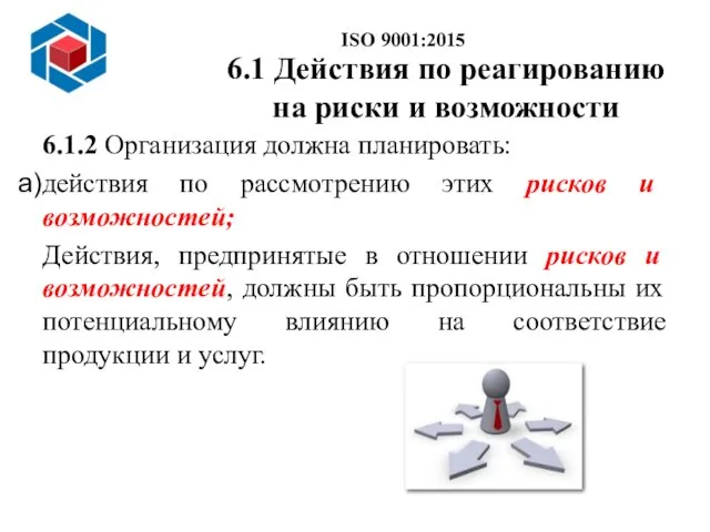 6.1.2 Организация должна планировать: действия по рассмотрению этих рисков и возможностей;