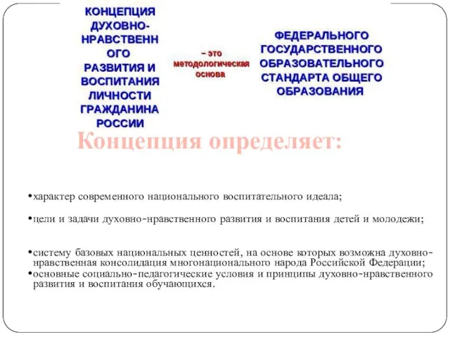 характер современного национального воспитательного идеала; цели и задачи духовно-нравственного развития и