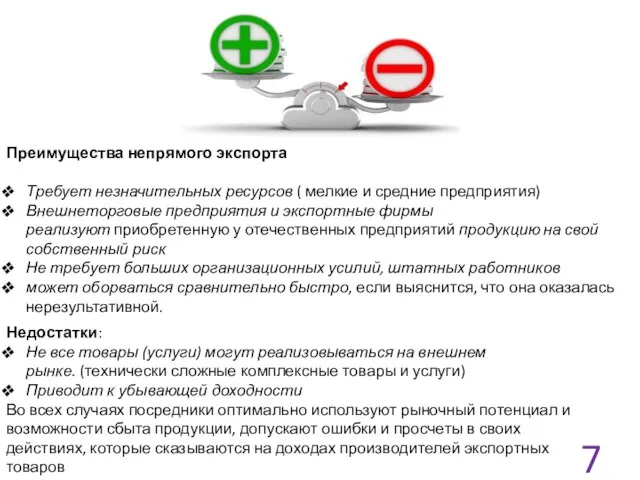 Преимущества непрямого экспорта Требует незначительных ресурсов ( мелкие и средние предприятия)