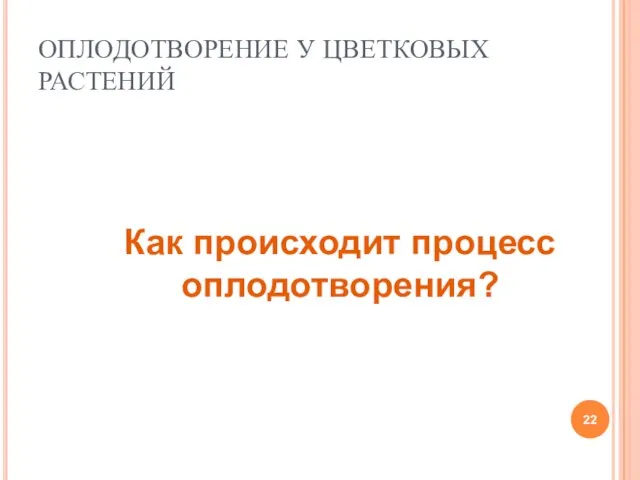 ОПЛОДОТВОРЕНИЕ У ЦВЕТКОВЫХ РАСТЕНИЙ Как происходит процесс оплодотворения?