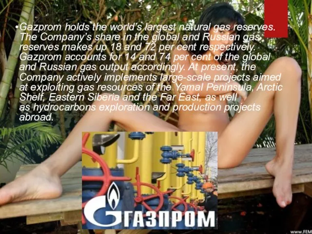 Gazprom holds the world’s largest natural gas reserves. The Company’s share