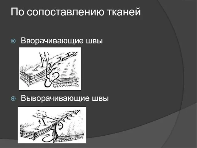 По сопоставлению тканей Вворачивающие швы Выворачивающие швы