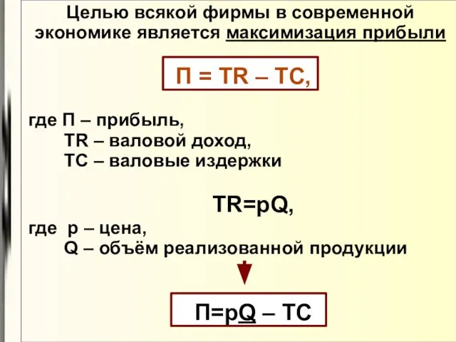 Целью всякой фирмы в современной экономике является максимизация прибыли П =