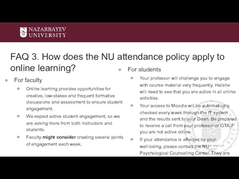 FAQ 3. How does the NU attendance policy apply to online