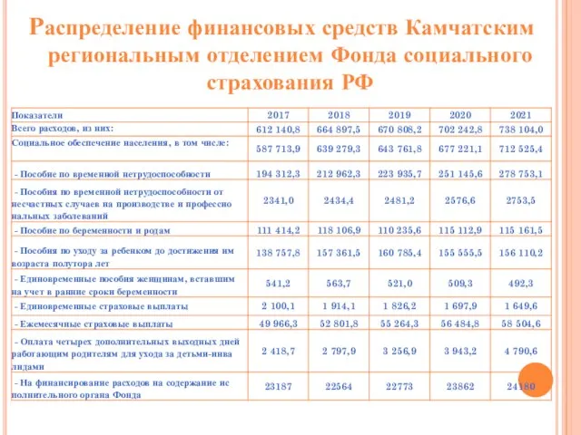 Распределение финансовых средств Камчатским региональным отделением Фонда социального страхования РФ