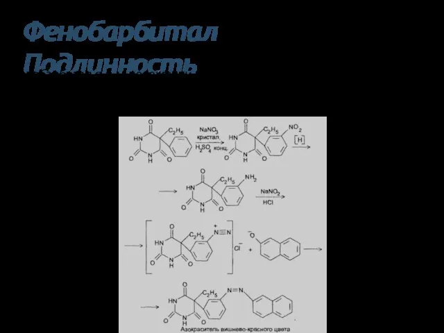 Фенобарбитал Подлинность Фенобарбитал в 5-м положении имеет фенильный радикал. Возможна реакция