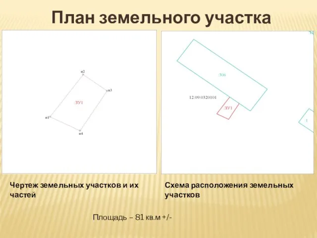 План земельного участка Площадь – 81 кв.м +/- Схема расположения земельных